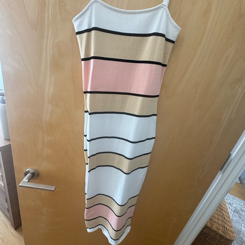 Striped Sleeveless Dress - Pink, Gold, White